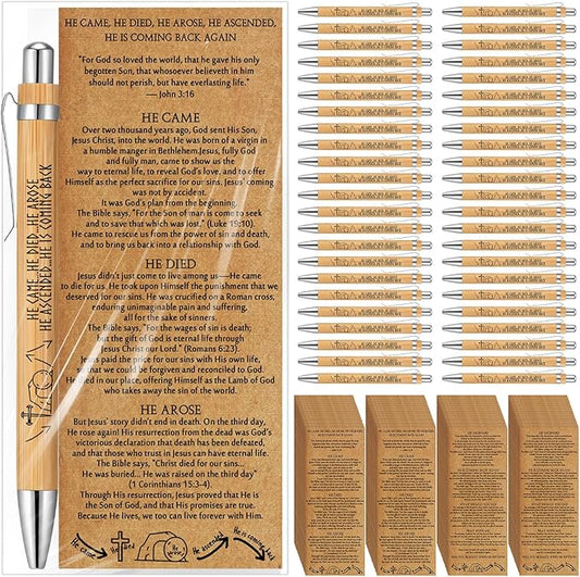 50 Sets Religious Bible Verse Gifts Bulk Christian Bookmarks Inspirational Bamboo Pens Easter Gifts for Men Women Sunday School Church Activities