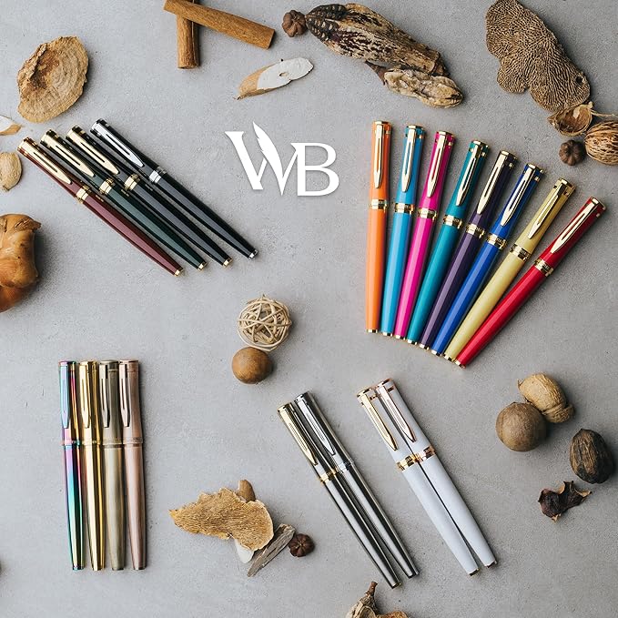 Wordsworth & Black Fountain Pen Set, Medium Nib, Includes 24 Ink Cartridges and Ink Refill Converter, Journaling, Calligraphy,[Turquoise Gold]