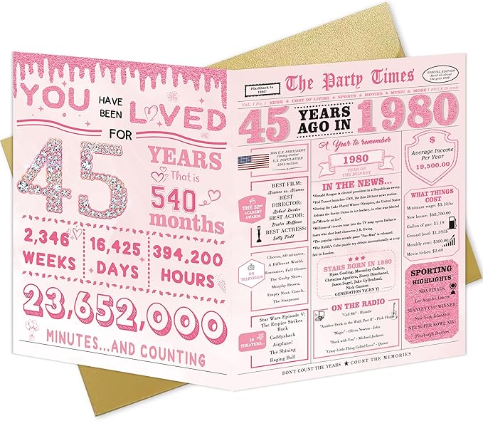 45th Birthday Gifts for Women，45th Birthday Decorations for Women，45 Bday Card，45 Year Old Bday Gifts for Mom Wife Sister Family Friends Bestie Coworker