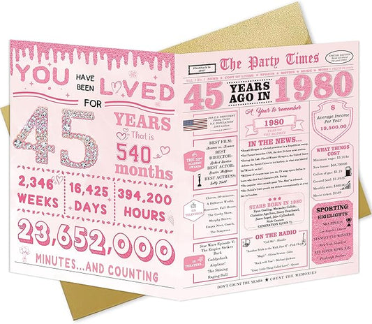 45th Birthday Gifts for Women，45th Birthday Decorations for Women，45 Bday Card，45 Year Old Bday Gifts for Mom Wife Sister Family Friends Bestie Coworker