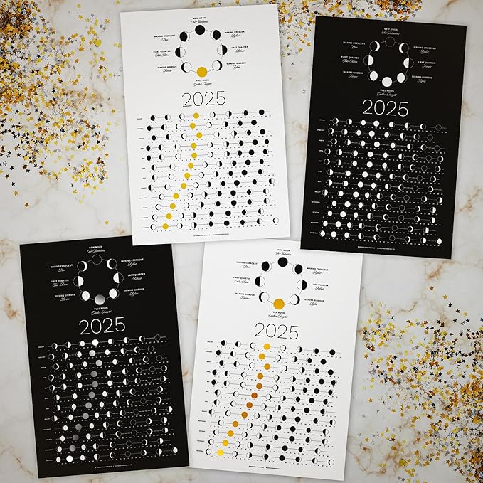 2025 Moon Phase Calendar (SHIPS FLAT) - Hangable Gold Lunar Wall Poster - Great as a Unique Gift, Moon Tracking, Wall Décor & Art, Astrology Decorations - A Celestial Calendar - by Thankful Greetings
