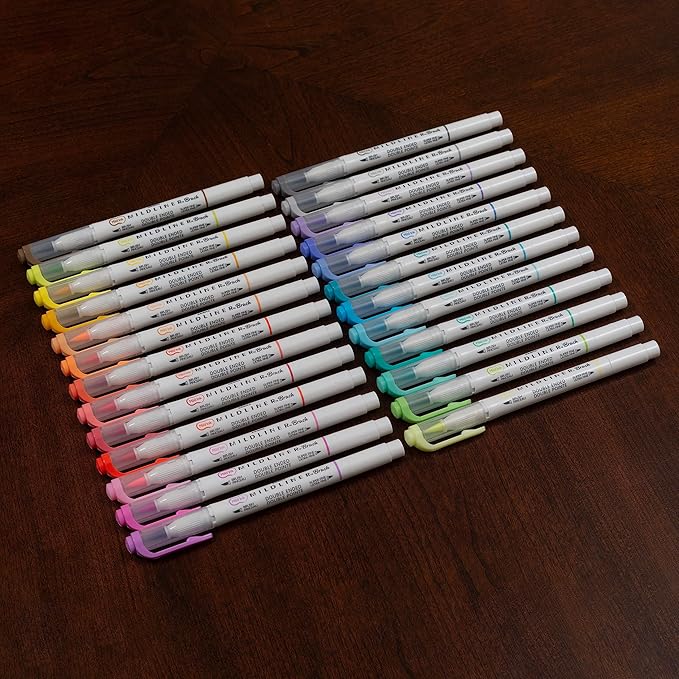 Zebra Pen Mildliner Double Ended Brush Pen, Brush and Point Tips, Assorted Ink Colors, 25-Pack, Multicolor (79125)