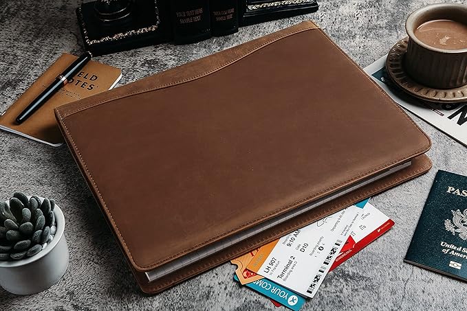 Personalized Leather Portfolio for Men, Engraved Leather Clipboard Portfolio Binder, Custom Leather Padfolio Leather Legal Portfolio, Christmas Gift for His/Her (Clipboard, Khaki-Standard)