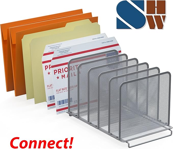 Simple Houseware Expandable 5 Section Upright File Sorter Organizer, Silver