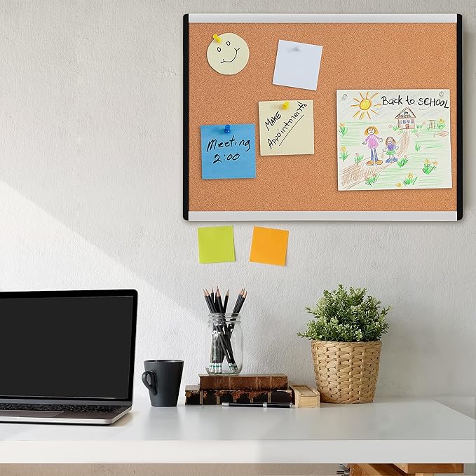 Amazon Basics Rectangular Cork board with Aluminum/Plastic Frame, 3pack, 23" x 17", Brown
