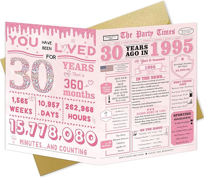 30th Birthday Decorations for Her，30th Birthday Gifts for Women，30 Bday Card，30 Year Old Bday Gifts for Wife Daughter Sister Girlfriend Family Friends Bestie Coworker