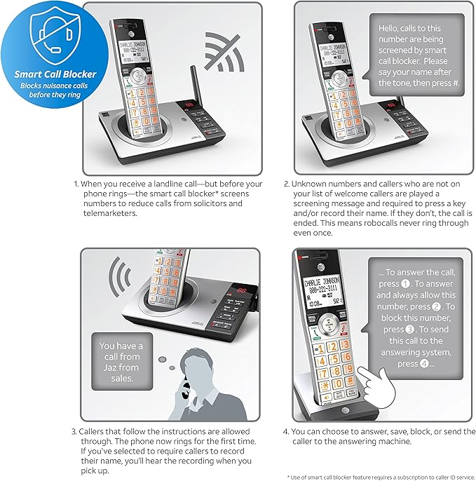AT&T CL82207 DECT 6.0 2-Handset Cordless Phone for Home with Answering Machine, Call Blocking, Caller ID Announcer, Intercom and Unsurpassed Range, Silver